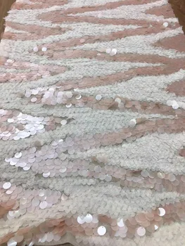 

French Lace Fabric 2018 Latest african guipure lace fabric with embroidery mesh tulle sequence peach cord Sequins lace fabric