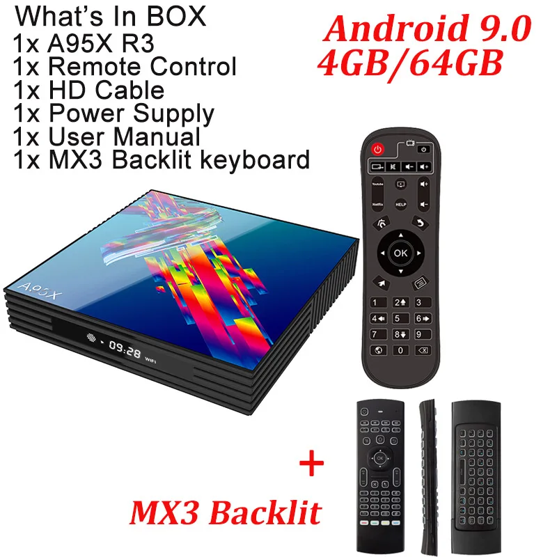 A95X R3 Smart tv BOX Android 9,0 4 Гб ram 64 Гб Rk3318 4k медиаплеер Google Play 2,4G& 5G wifi BT телеприставка pk H96 MAX - Цвет: 4G 64G with MX3