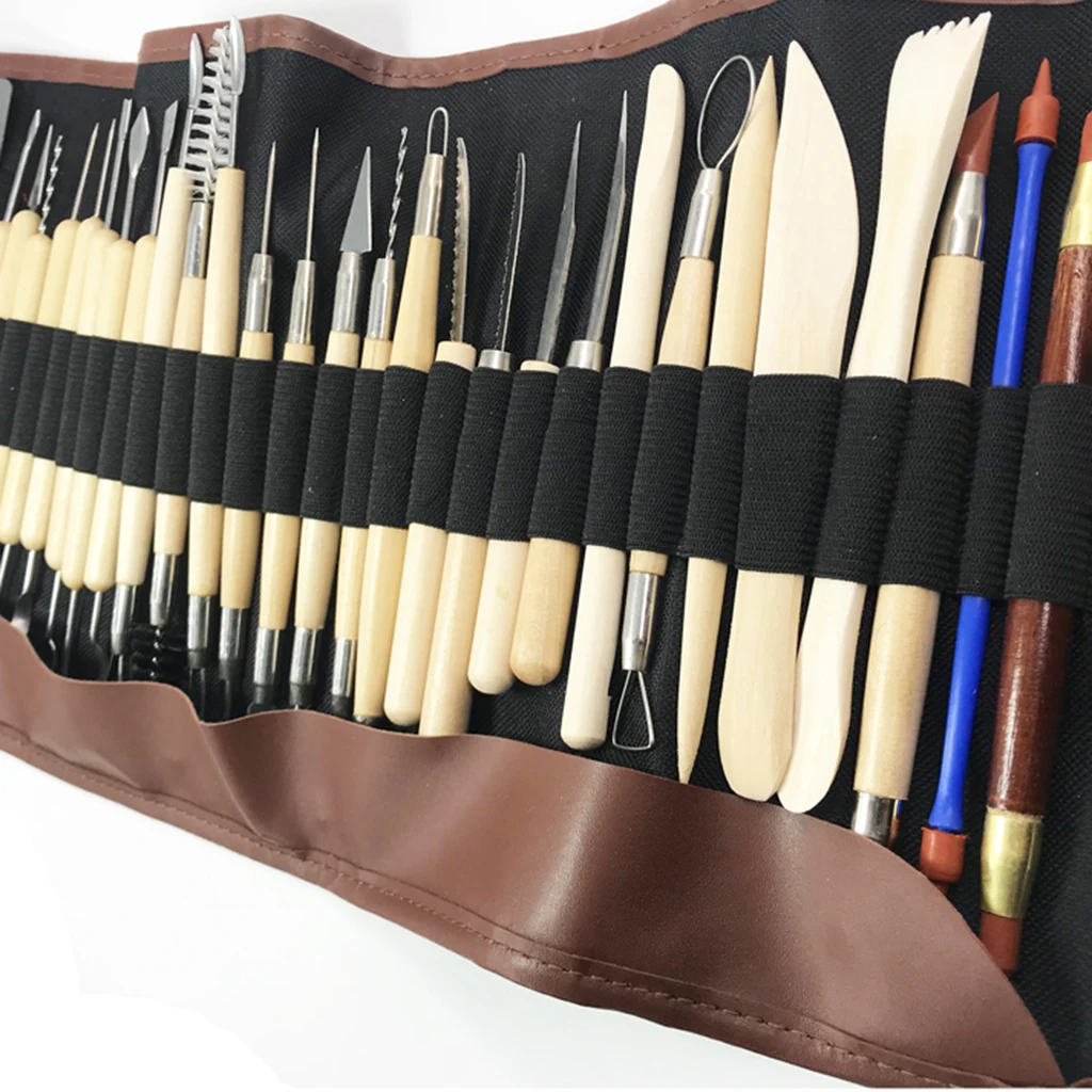 30Pcs Complete Wooden/ Metal /Rubber Pottery Sculpture Clay Carving Tool Kits for Artist Art Creation