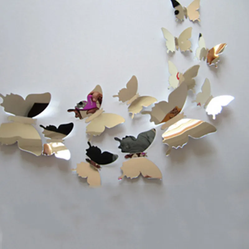 

12pc/lot Wall Stickers Decal 3D Butterfly Mirror Wall Sticker DIY Wall Art Stickers Home Decors adesivo de parede Decoration