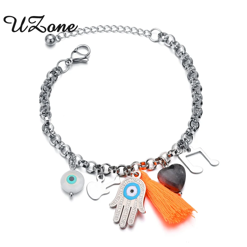 UZone Винтаж Хамса браслет Evil Eye для женщин кисточкой гитары браслет с кулоном сердце цепи очаровательные ювелирные изделия Pulseiras