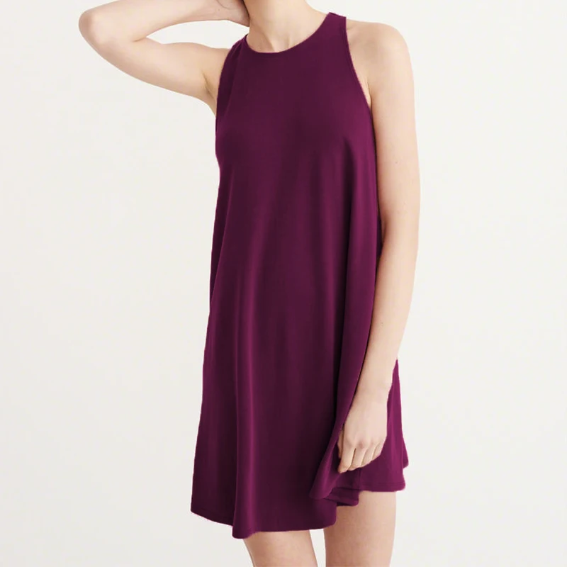 

Casual Summer Dresses Women Solid Color Sexy Sleeveless O-Neck Loose Beach Dress Vintage Mini Elegant Party Short Dress Big Size