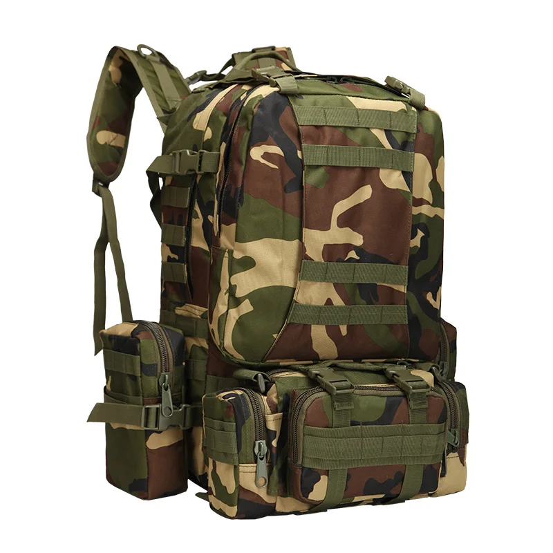 Upgraded 50L Molle Tactical Backpack Men Rucksack Outdoor Sport Bag Camping Hiking Travel Climbing Bagpack 4 in 1 Military Bags - Цвет: woodland camo