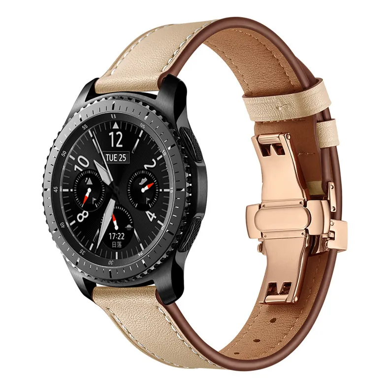 20mm 22mm Butterfly clasp Leather Band for Samsung Galaxy Watch 46mm 42mm Active Bracelet Strap for Gear Sport S3 S2 Classic