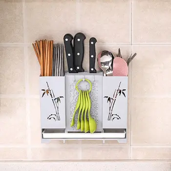 

Wall Mounted Kitchen Spoon Chopsticks Fork Knife Draining Rack Storage Tool Holder Utensils Organizer Multifunctional