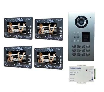

XinSiLu New Item Luxury aluminium fingerprint password unlocking house video intercom with 7" TFT LCD Screen 1Camera+4Monitors