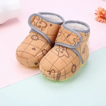 

New Baby Girls Boys Winter Warm Cartoon Anti-slip Soft Sole Boots Shoes Newborn Infant Fashion Plus Velvet Shoes First Walkers