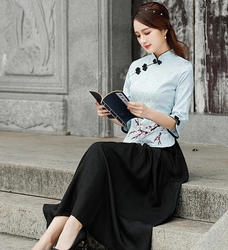 Традиционная китайская рубашка Топ женские весенние Cheongsam Qipao Восточный Стиль Одежда Ретро Винтажные Женские китайские Топы FF1827