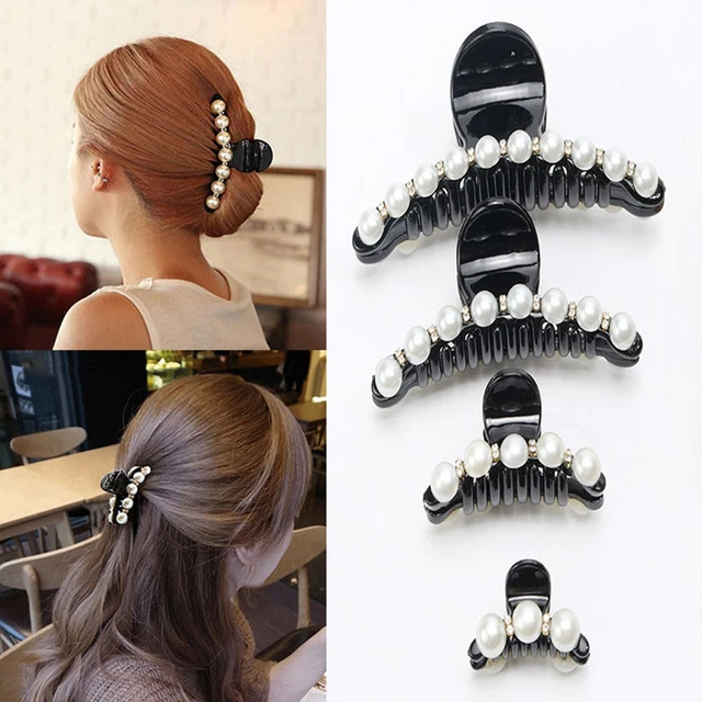 Women Pearl Hair Claws Elegant Hair Clips Pins Large Ponytail Hair  Accessories