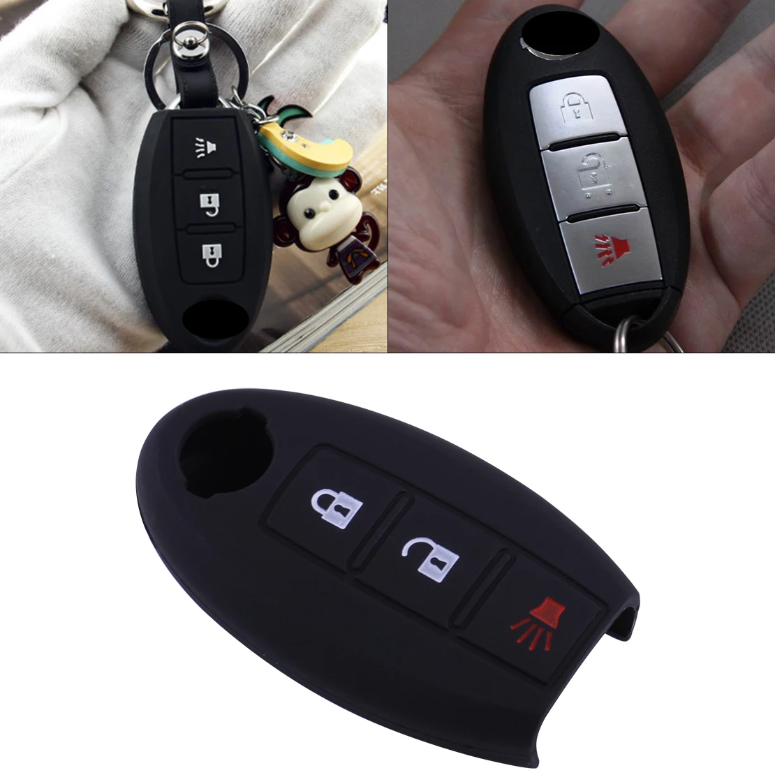 

DWCX New Car Silicone 3BTN Remote Key Fob Case Shell Cover Fit For Nissan TIIDA / Versa Juke Murano Leaf Pathfinder 370Z Rogue