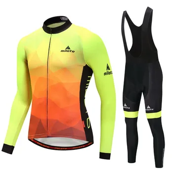 

Fluorescence Green Men long Sleeve cycling jersey Set bicycle shirts bike MTB Ciclismo cycle clothing Bicycle Pants Pad S-4XL