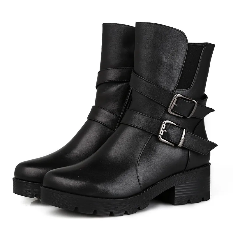 Cuir Véritable Masgulahe Zip En Femmes Chaud Hiver Bottes 2018 Laine Mode Talon Cheville Automne Rond Noir Au Bout Carré Garder thdrsQ