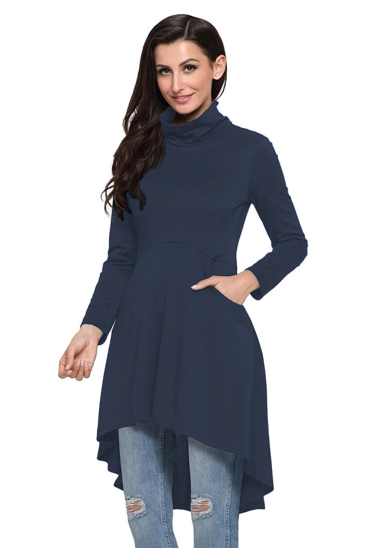 Navy-Long-Sleeve-Pocket-High-Low-Tunic-LC250662-5-1