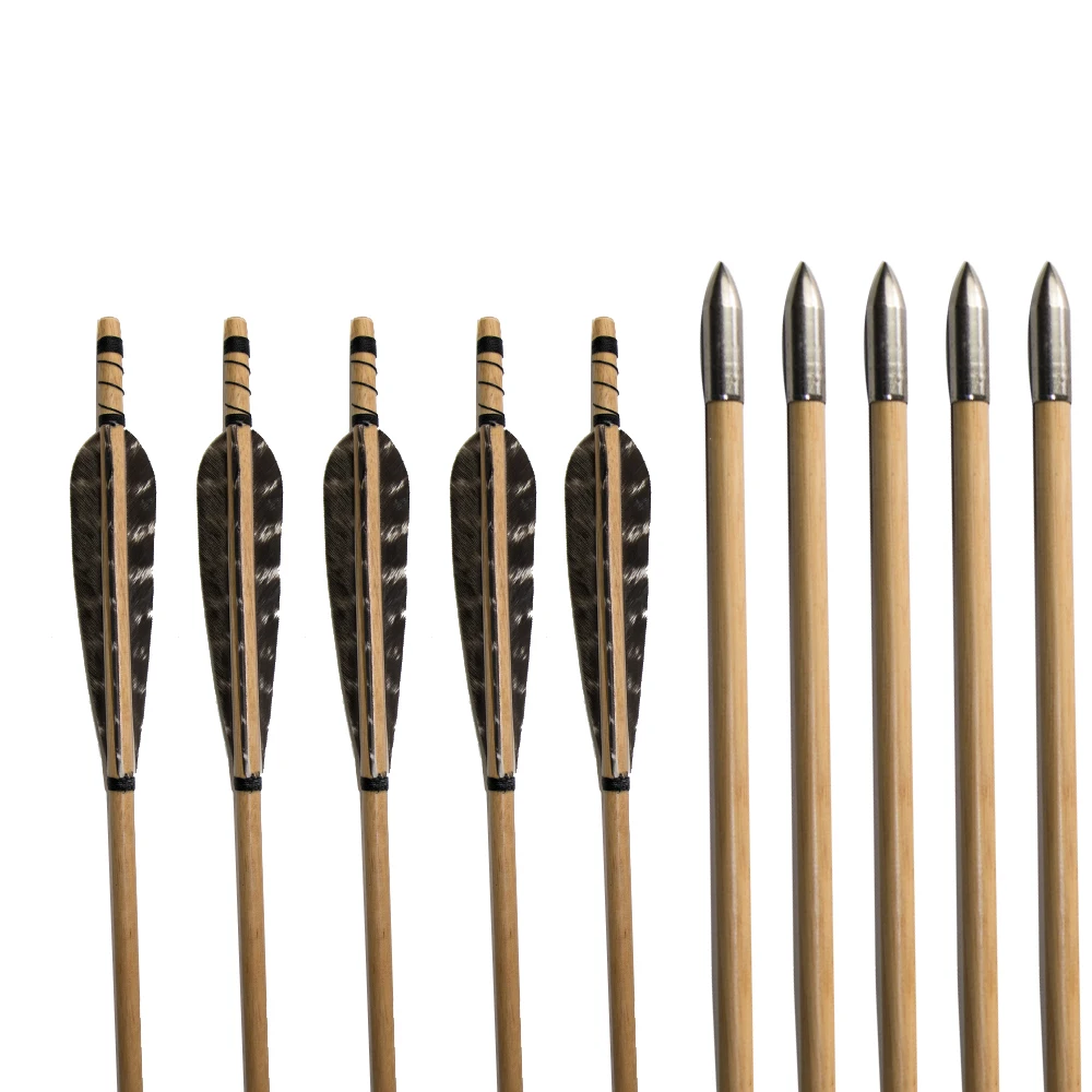 Custom Wood Arrow 32" Turkey Feather Hunting Wood Arrows with Fixed