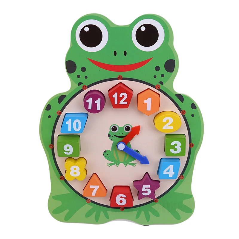 Дети Монтессори цифровые Мультяшные часы деревянная игрушка для ребенка обучения время форма деревянная головоломка раннее развитие ребенка игрушка - Цвет: frog