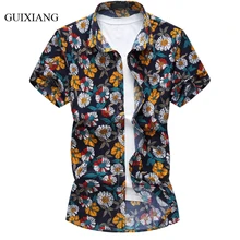 Летний стиль мужская с коротким рукавом цветочные рубашки Мода Досуг добавления удобрений цветочным узором рубашка большие размеры M-6XL