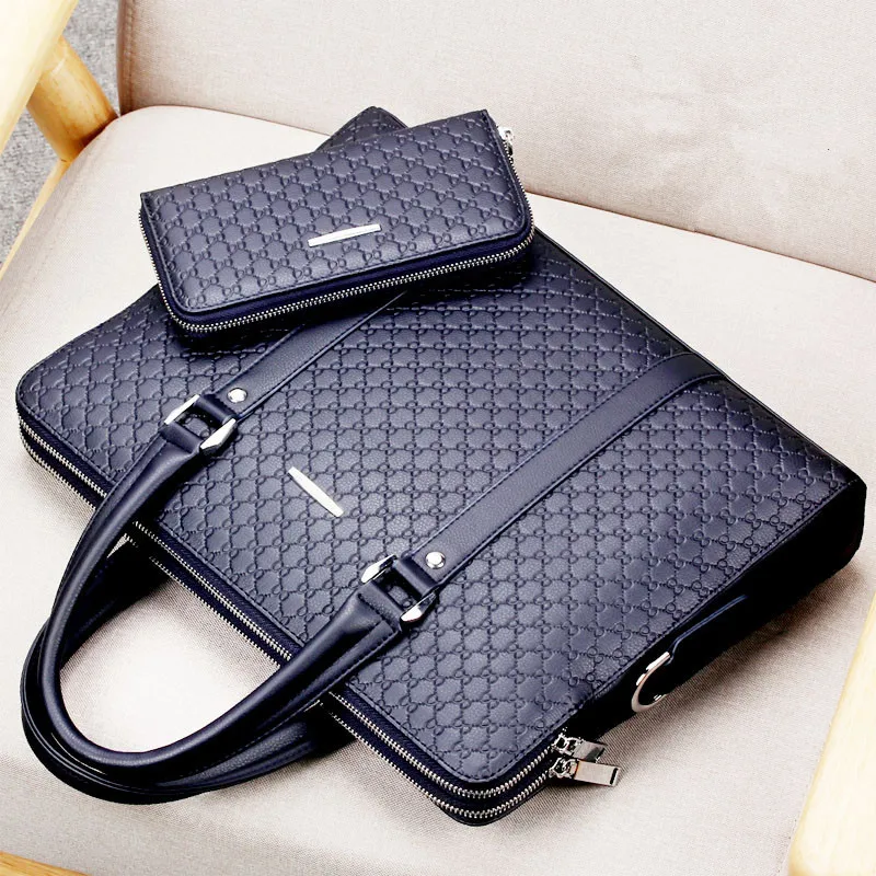  New Double Layers Men's Leather Business Briefcase Casual Man Shoulder Bag Messenger Bag Male Lapto