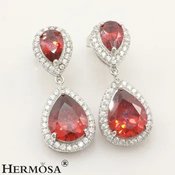 

New Arrival Blood Red Garnet AAA 925 Sterling Silver Color Beautiful Pear Earrings 1", Free Shipping
