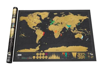 

1 PCS Black Deluxe Scratch Map Travel Scratch Off Retro Globe World Map School Poster Vintage Decorative 82.5x59.4cm kk
