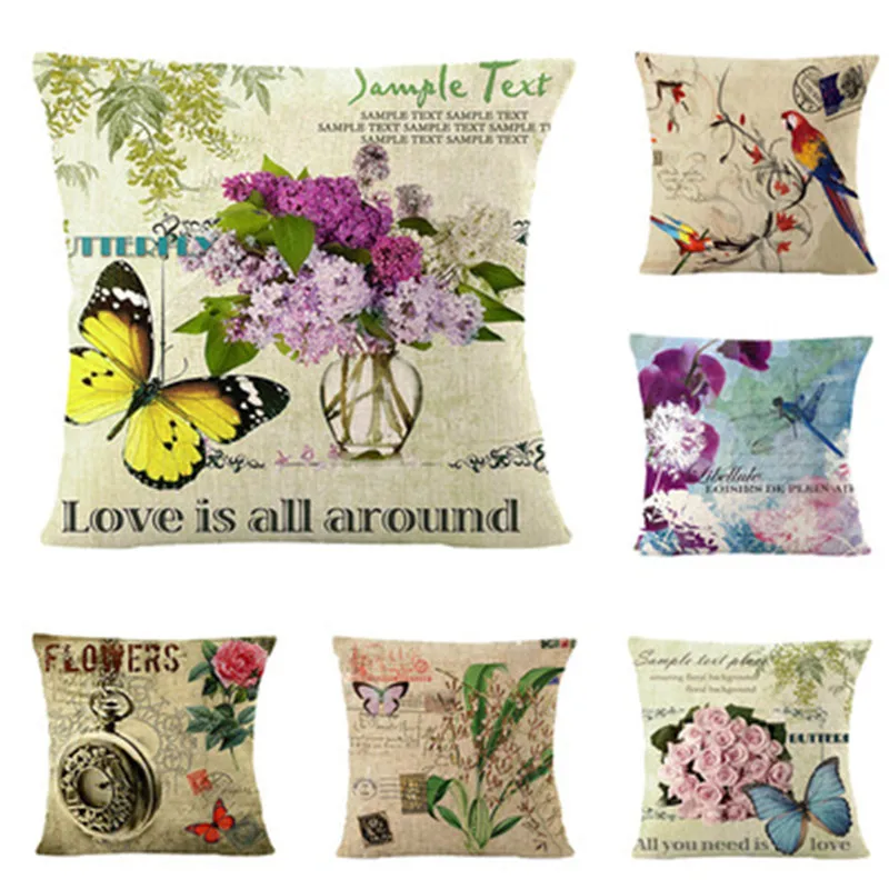 Merry Christmas Cushion Cover American country style flower and bird linen hug pillowcase British wind car cotton dropship Nov7