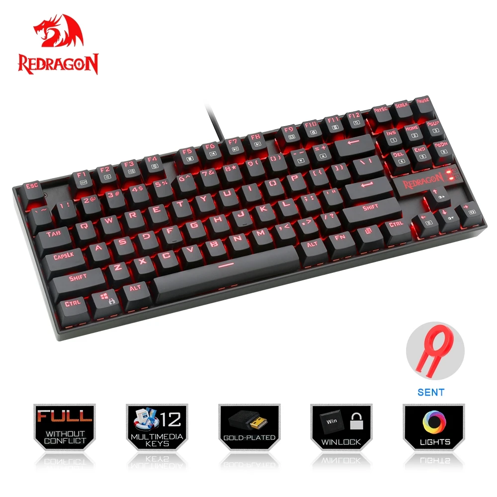 

Redragon USB mechanical gaming keyboard ergonomic Key backlit Single breathing light Full key anti-ghosting 87 keys gamer