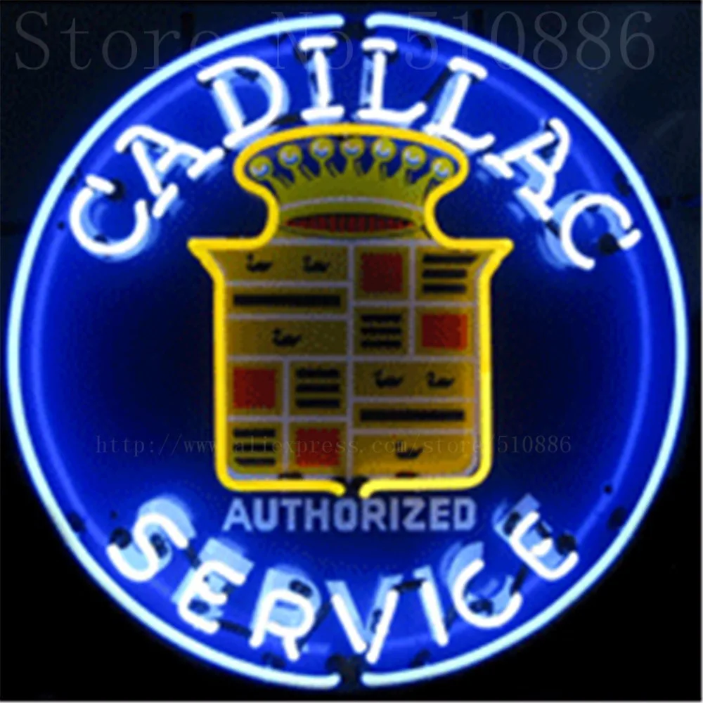 

Cadillac Service with Silkscreened Backing Glass Tube Car neon sign decorative Handcrafted Automotive Shop Signboard 18"x18"