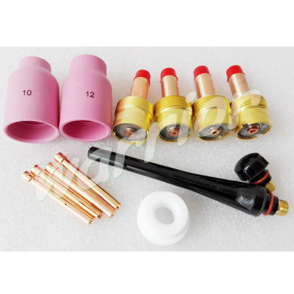

13PCS TIG Accessory Kit Nozzle(#10 #12)Large Gas Lens Collet 0.04-1/16-3/32-1/8 For SR WP17 18 26 Torch