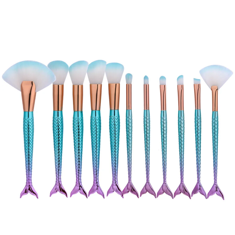

2017 Mermaid 11PCS Fish Scale Brush Fishtail Bottom Powder Blush Makeup Brushes setCosmetic brocha abanico pincel