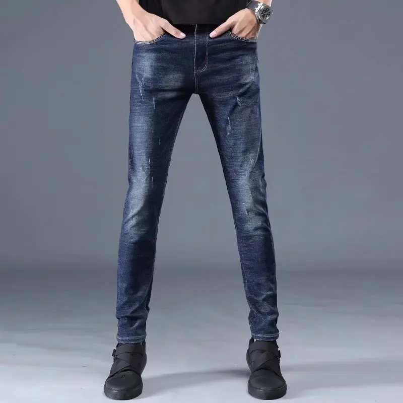 

2019 Winter Striped Pants men Jeans New Arrival Jeans Men Patchwork hole Denim Biker Trousers Slim Fit Plus size High Quality