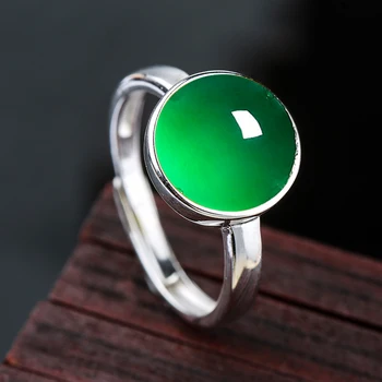 

10*10mm 6.18 Sale S925 Sterling Silver Australia Emerald Rings Jade moldevite Chinatown oriental Retro Chalcedony Jade