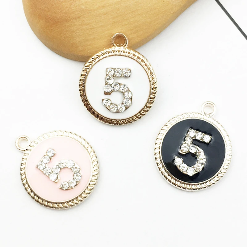 

10pcs/lot Oil Drop Round Shape Enamel Charms Pendant Rhinestone Number 5 Charms DIY Bracelets Floating Jewelry Accessories YZ286