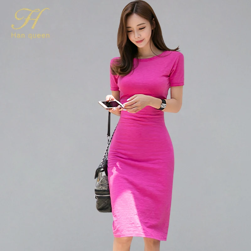 

H Han Queen Back Open Hollow Out Pencil Dress Women Summer Solid Color Sexy Sheath Bodycon Dresses Casual New Bottoming Vestidos