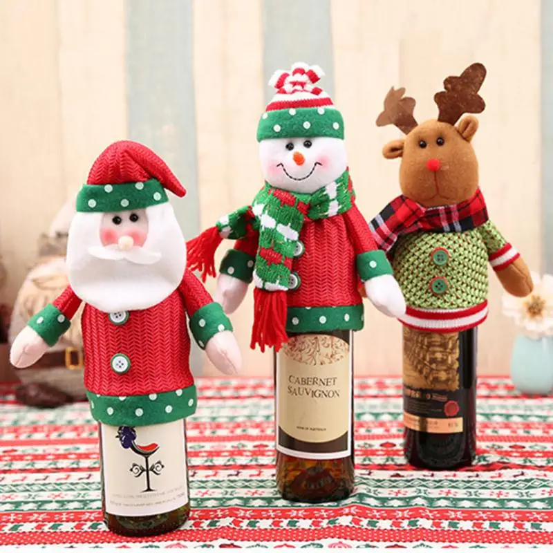 

1 Piece Red Wine Bottle Cover Bags Christmas Dinner Table Decoration Home Party Decors Santa Claus 2017