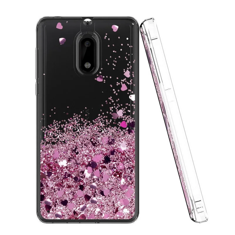 YISHANGOU Case For Nokia 3 5 6 6.1 Lovely Hearts Stars Liquid Quicksand Glitter Cases For Nokia 6 8 7 Plus Soft Clear Cover