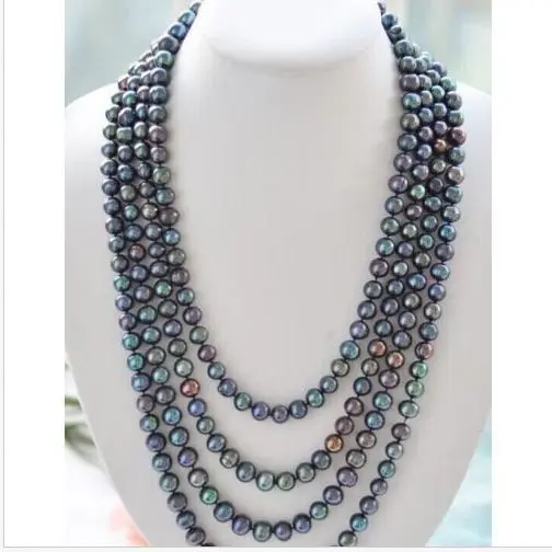 

stunning 9-10mm tahitian black green multicolor pearl necklace 50inch