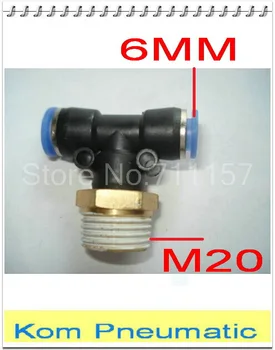 

100PCS/LOT PB 6-M20 Male Tee 3 Way T Type Quick Fitting One Touch Air Fitting Nylon Pipe Joint 6mm Tube M20 Thread