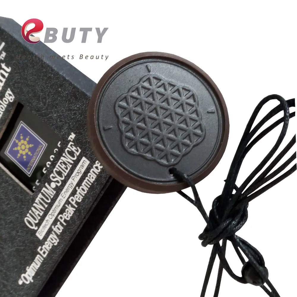 

10pcs Quantum Scalar Energy Pendant With Brown Rubber Protector Science Ions Charm Flower of Life Design With Nano Card and Rope