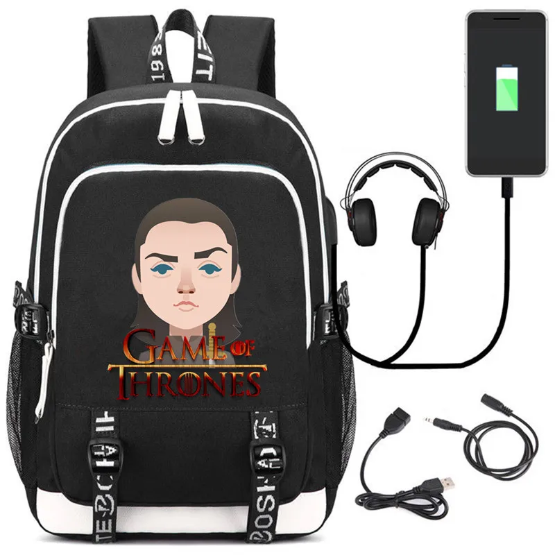 Style 6 Аниме Игра престолов рюкзак сумка ж/USB порт/наушники Рюкзак Сумка подростковая Студенческая школьная сумка для ноутбука Косплей - Цвет: Style 6