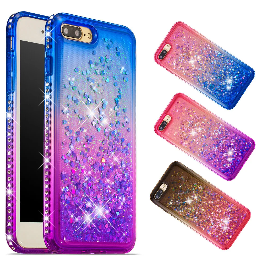 

Gradient Quicksand Diamond Case for iphoe 5S 6 7 8 plus Love Heart Glitter Cover for iphone X XR XS Max Bling Sequins Touch 5 6