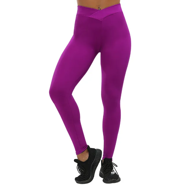 NORMOV женские леггинсы для тренировок модные облегающие гимнастические леггинсы полиэстер v-образный вырез цвета летние Полиэстеровые Джеггинсы Женские Брюки - Цвет: Solid Rose