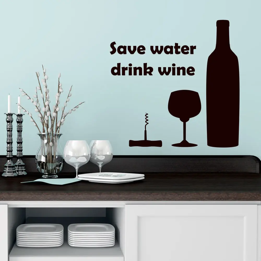 Quote Wine Wall Decals Save Water Glass Bottle Stickers Mural Cafe