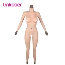 Linkooer Solid Silicone Boobs Vagina Bodysuit for Crossdresser with Sleeves and Breast form Buttocks Pad Breast Plate Fake Pussy