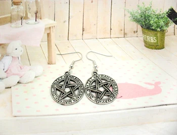 

FreeShipping 12pcs(6pairs) FUNKY SILVER CIRCLE Pentagram EARRINGS KITSCH RETRO STAR GOTHIC EMO WICCAN