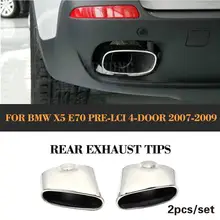 2Pcs Stainless Steel car Rear Exhaust Tips Muffler Pipe End For BMW X5 E70 Pre-Facelift Non-Convertible 2007 2008 2009