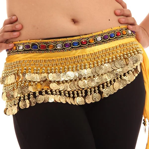 

Women Sundress Vestidos Party Belly Dancer Costumes Hip Scarf Wrap Golden 248 Sequins Belt Velvet Skirt