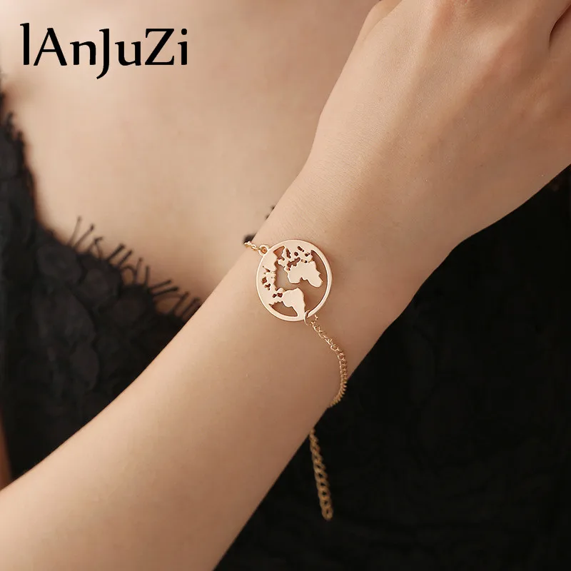 

World Map Stainless Steel Bracelets For Women Simple Adjustable Gold Silver Vintage Jewelry Earth Day Gifts Christmas
