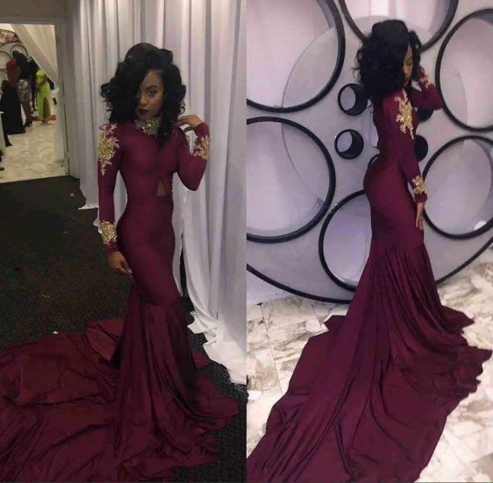 

Modest Mermaid Burgundy Long Sleeve Evening Dress Party Prom Formal Gown Custom