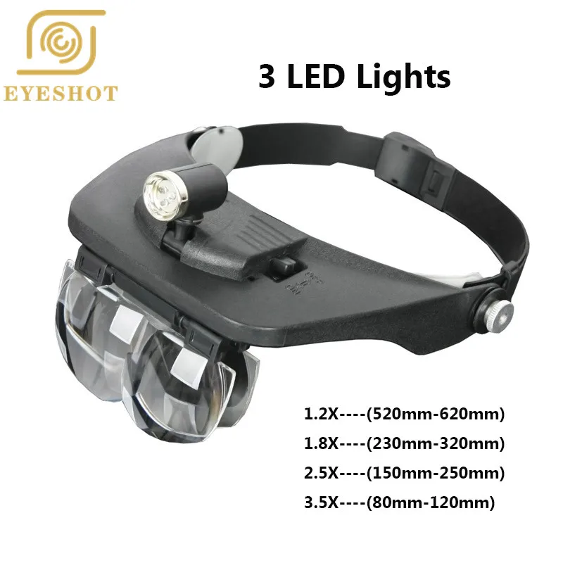 

2018 LED Magnifying Headset, Illuminated Headband Magnifier with 4 Detachable Lenses 1.2X/1.8X/2.5X/3.5X for Micro Work, Reading