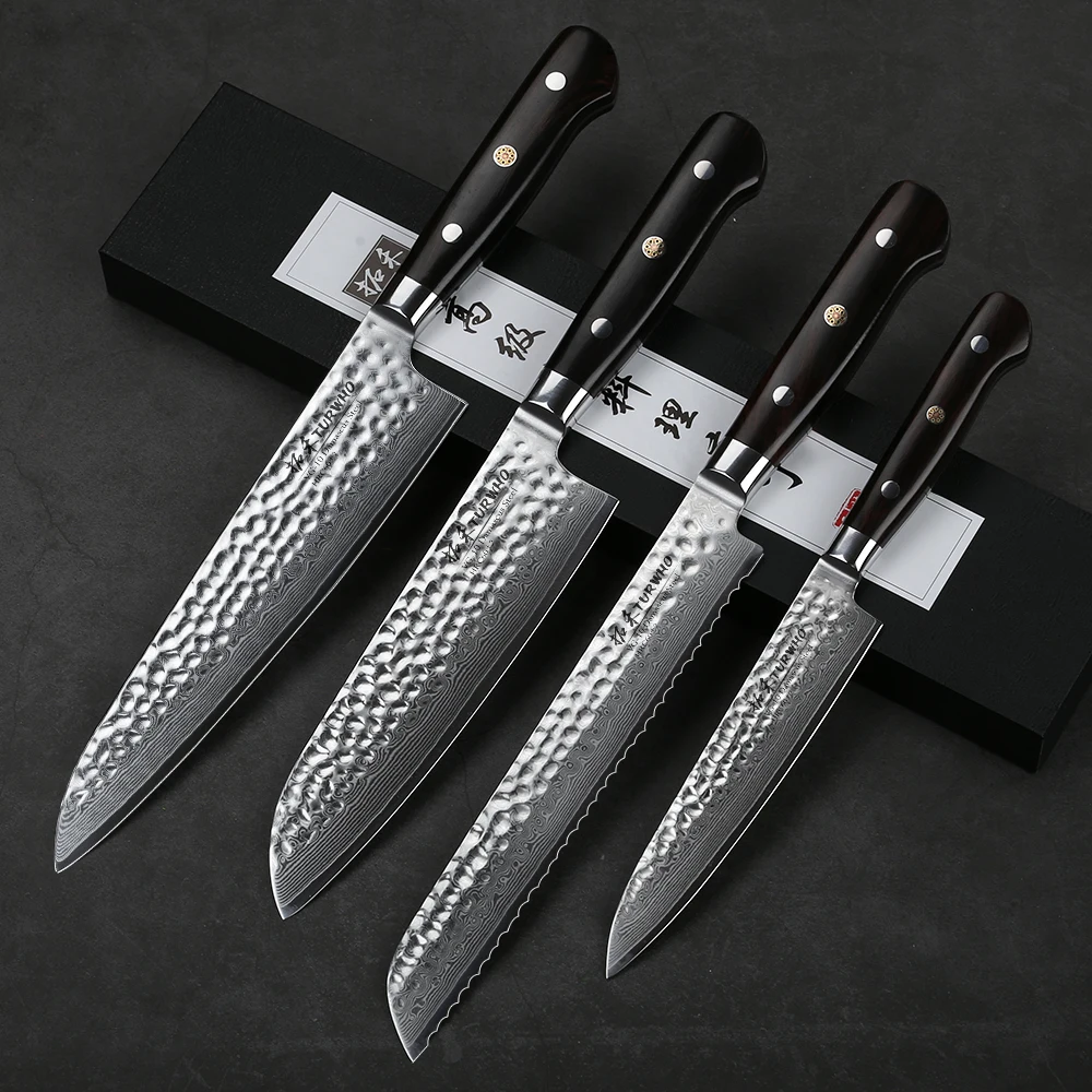 

TURWHO Pro Kitchen Knife Set 4Pcs Japanese Damascus Stainless Steel Knife Sets Sharp Chef Santoku Utility Bread knives Kitchen