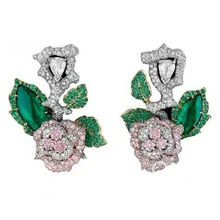 QI xuan_fashion jewelry_luxury зеленый Камни 3D цветок партия Earrings_S925 чистого серебра Роскошные earrings_factory непосредственно продаж